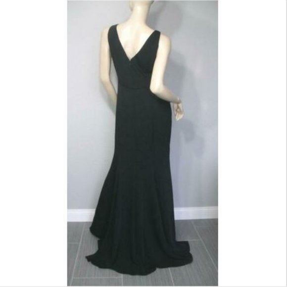 Marchesa Notte Black V-Neck Crepe Gown Dress 10 - Picture 4 of 7